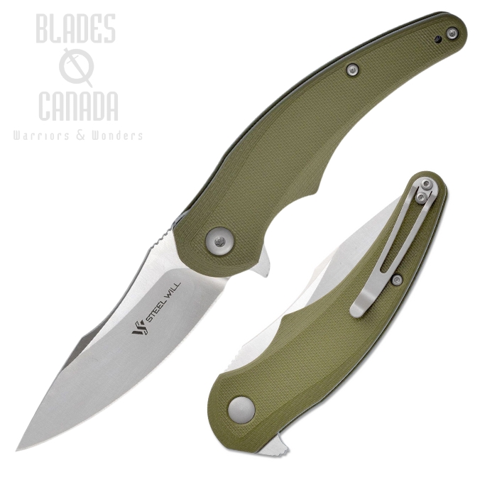 Steel Will Mini Arcturus Flipper Folding Knife, D2 Satin, G10 Green, F55M-02